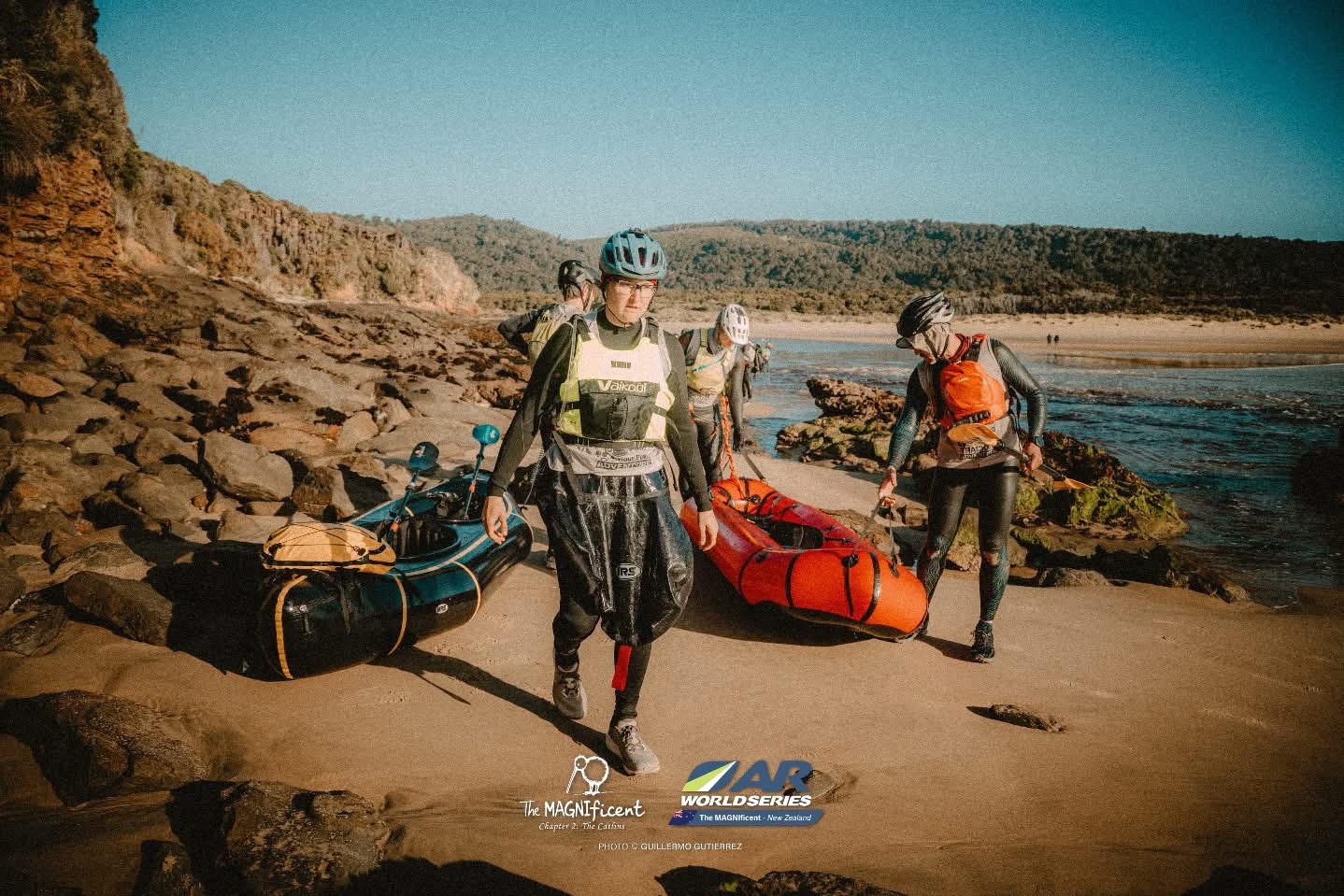 Figure 2: Hauling our packrafts over the beach